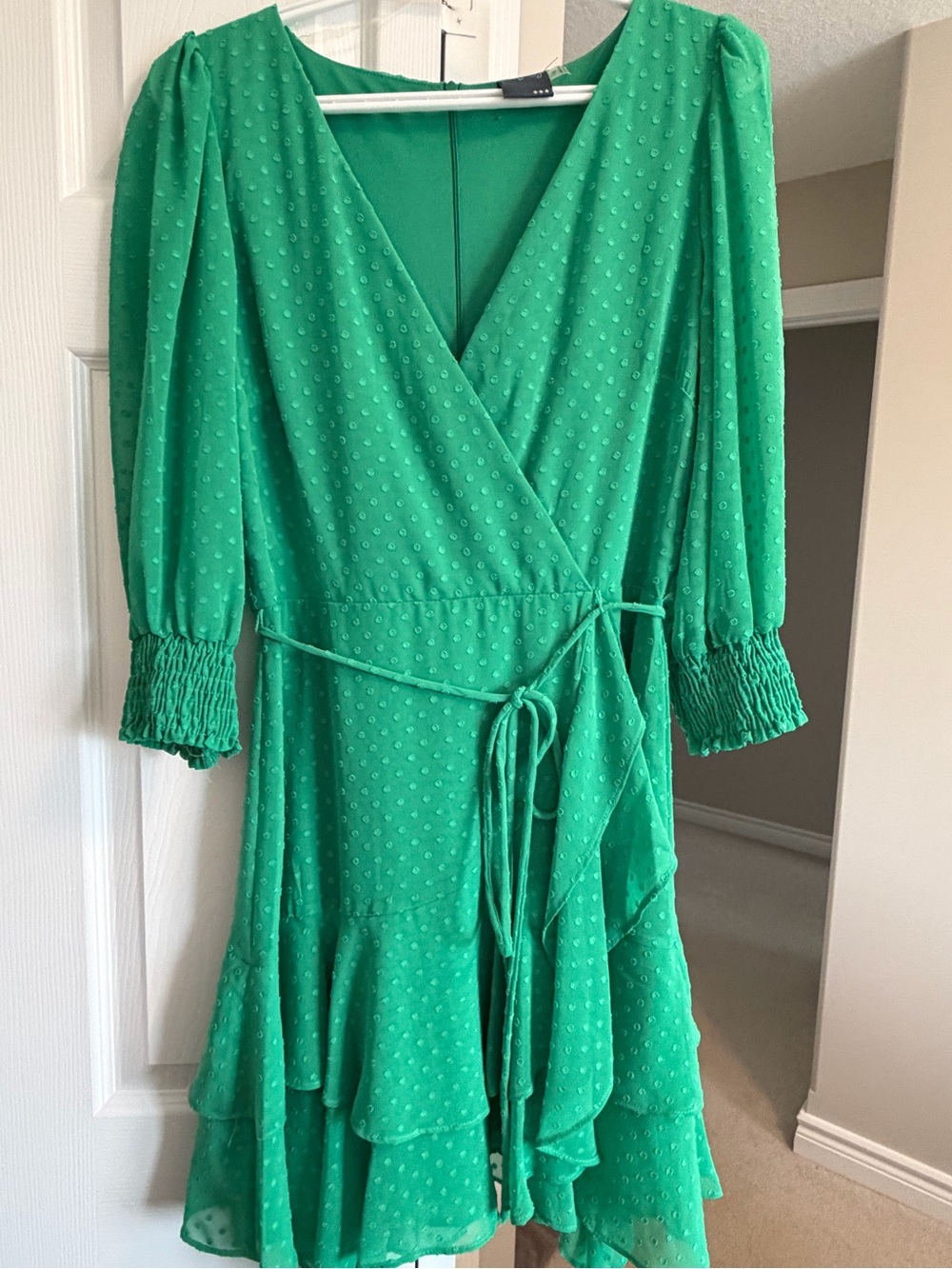 Gabby Skye Emerald Green Textured Wrap Midi Dress